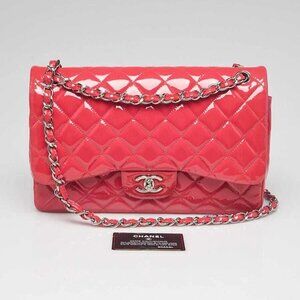 Chanel Pink Quilted Patent Leather Classic Jumbo Double Flap Bag
